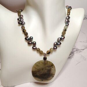 925 Silver Iridescent Pearl and Gemstone Necklace